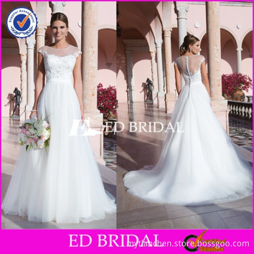 CE1252 Cap Sleeve Sheer Back Lace A-Line Alibaba Express Wedding Dresses